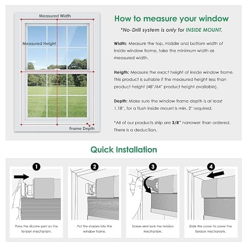 LazBlinds No Tools No Drill Cordless Cellular Shades, Blackout Light Blocking Honeycomb Shades for Home, Thermal Insulation Blinds for Windows, 19" W x 36" H, White thumbnail 6