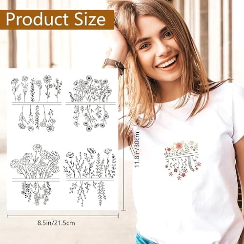 Water Soluble Embroidery Patterns Stabilizers - Rngmsi 2 Sheets Flower Stick and Stitch Embroidery Paper Wash Away 16 Pcs Daisy Morning Glory Embroidery Transfer Paper Stabilizers for Hand Sewing thumbnail 2
