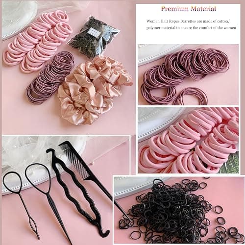 YANRONG 755PCS Hair Accessories for Woman Set Seamless Ponytail Holders Variety Hair Scrunchies Hair Bands Scrunchy Hair Ties For Thick and Curly (Pink) thumbnail 2