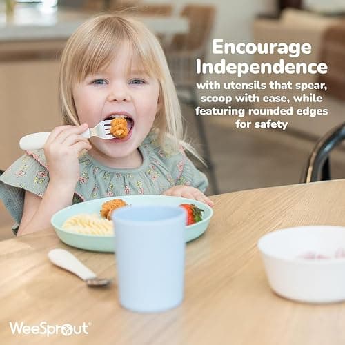 WeeSprout Toddler Utensils, 3 Forks & 3 Spoons, 18/8 Stainless Steel & Food Grade Silicone, Thick Easy-Grip Handles, Perfect Length For New Self Feeders, Gentle On Gums & Teeth, Dishwasher Safe thumbnail 3
