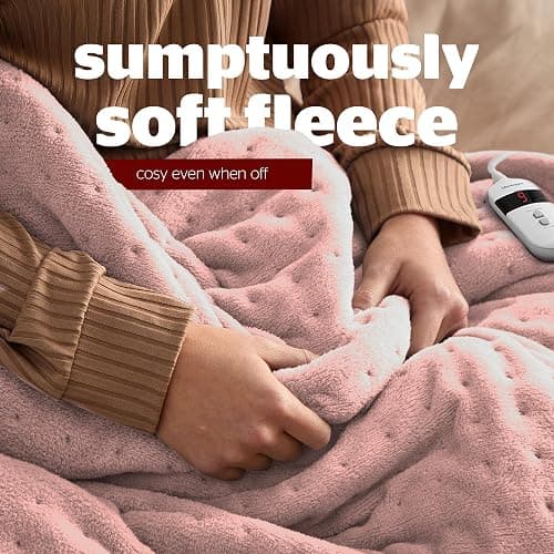 Silentnight Comfort Control Heated Throw Blanket - Luxury Fleece Electric Heated Overblanket for Sofa Bed with 9 Heat Settings, Fast Heat-up and Safety Shut Off - Machine Washable - 120x160cm - Blush thumbnail 3