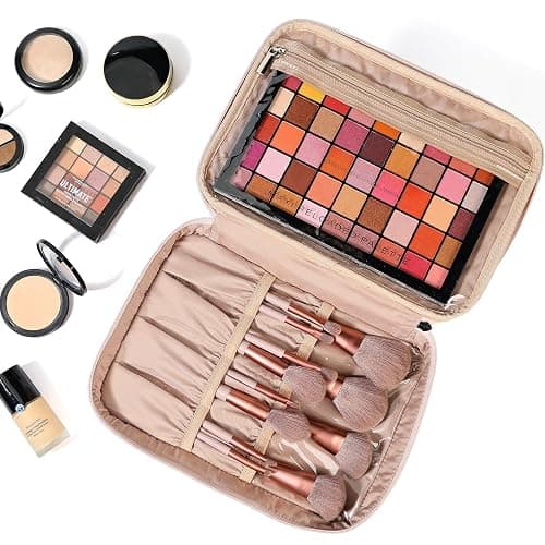 NISHEL Large Double Layer Travel Makeup Bag Women, Cosmetic Case, Organizer for Travel-Size Accessories Bottles, Brushes, Conditioner, and Skin Care Products, Pink thumbnail 7