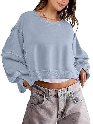 ANRABESS Womens Cropped Sweatshirts Oversized Crewneck Long Sleeve Tops 2026 Spring Winter Loose Pullover Teen Girls Clothes - Image 1