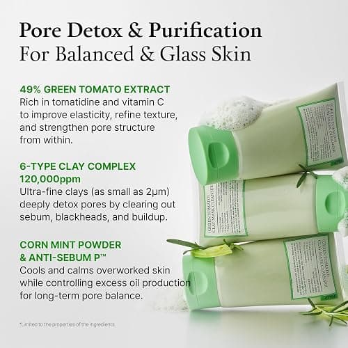 FULLY Green Tomato Pore Detox Clay Mask Cleanser, Pore Minimizing, Blackhead Care, Sebum Control, Exfoliation, Vegan, Face Wash, Sensitive Skin, Korean Skincare 4.05 fl.oz thumbnail 3