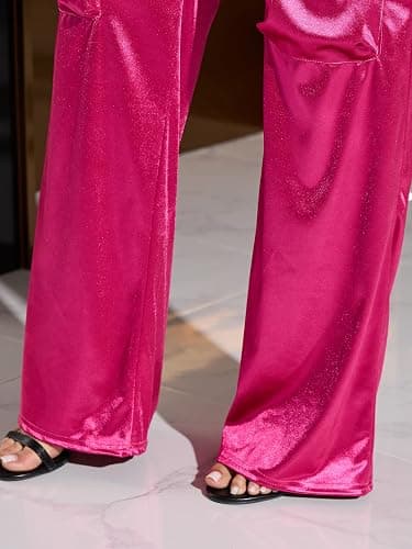 XNMHL Womens High Waisted Satin Cargo Pants Loose Fit Wide Leg Trousers with Pockets Trendy Outfit thumbnail 6