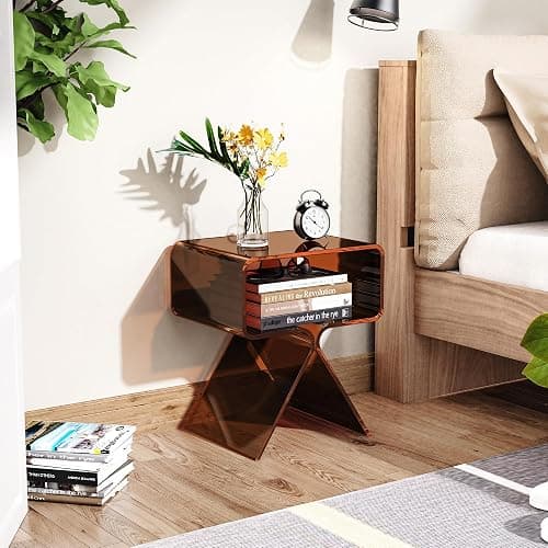 solaround Acrylic Nightstand Side Table Modern Design Clear Home Decor Display End Table for Living Room (Dark Brown) thumbnail 4