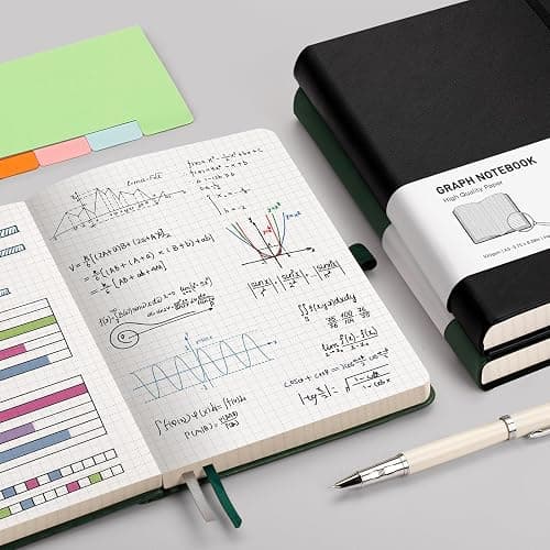RETTACY Graph Paper Notebook A5 320 Pages Grid Notebook Thick Journal, 100gsm Thick Graph Paper, Leather Hardcover, Inner Pocket, for Office School Work Women Men14.5 x 21cm - Black thumbnail 4