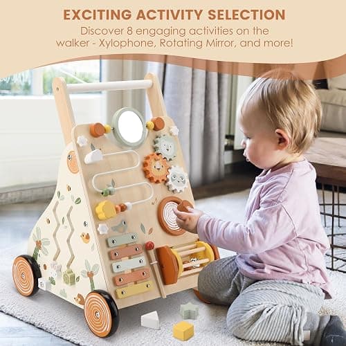 Wooden Baby Walker, Baby Push Walker with Activity Center for Girls Boys, Push Walker Toys for Babies Learning to Walk, Sit-to-Stand, for 10-12 Months 1 2 3 Years Old thumbnail 5
