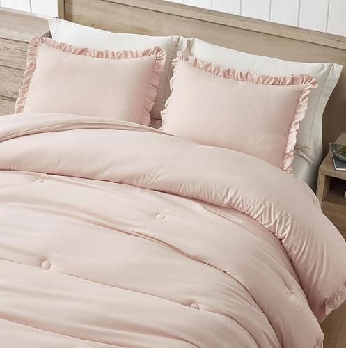 Chezmoi Collection Nora Blush Comforter Set Full Size 3-Piece Fluffy Soft Stone-Washed Ruffled Shabby Chic Bedding for All Season thumbnail 3