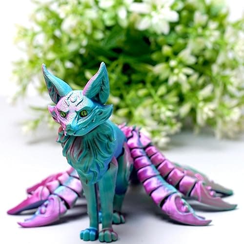 3D Printed Nine tailed fox Model,Flexible Realistic Articulated Animal Fidget Toys,Mystery Figurines Gifts for Easter,Executive Desk Funny Décor and Festival Collectible,Easter Basket Stuffers (PG) - Image 1
