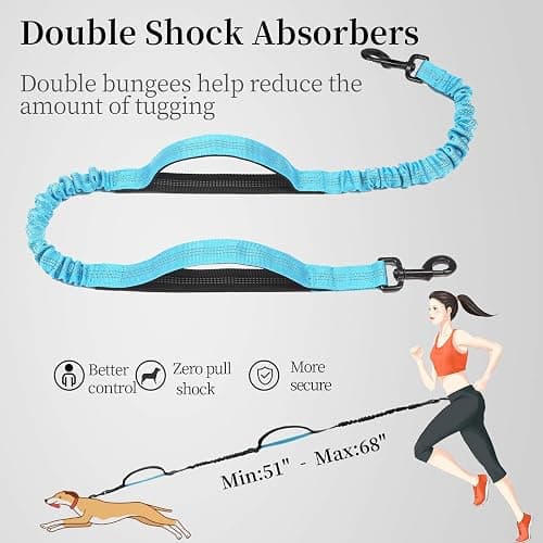 iYoShop Hands Free Dog Leash with Zipper Pouch, Dual Padded Handles and Durable Bungee for Walking, Jogging and Running Your Dog (Large, 25-120 lbs, Blue) thumbnail 5