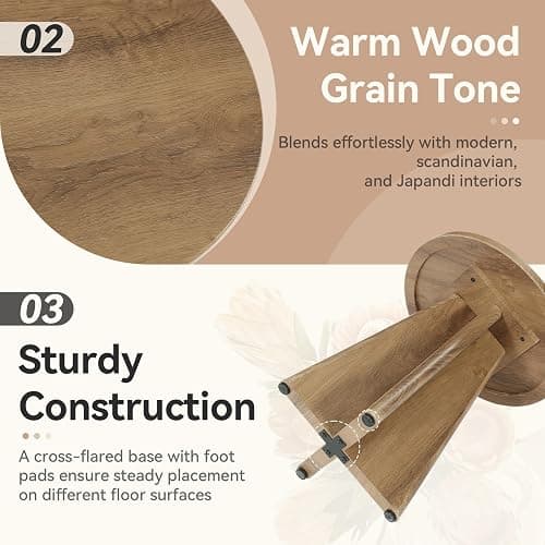 Tribesigns Round End Table Living Room, 19.7" Small Modern Couch Side Table | Sculptural Cross Base, Warm Natural Woodgrain Finish, 23.6" Accent Table for Small Spaces, Bedroom, Sofa, Natural Oak thumbnail 5