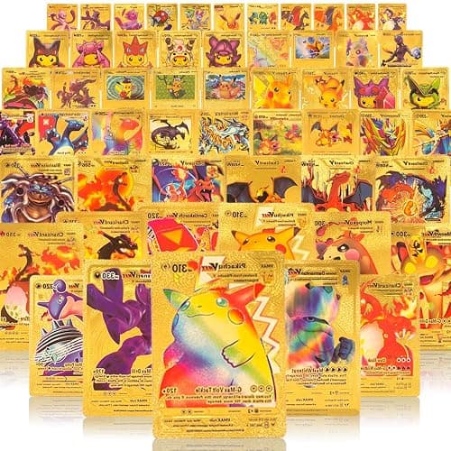 55 PCS Ultra Rare Gold Foil Cards Set – VMAX, GX, EX & More – No Duplicates – Premium Metallic Cards with Gold Deck Box – Gift for Kids & Collectors - Image 1