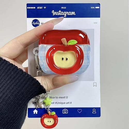 SGVAHY for AirPods 4 Case with Keychain Cute 3D Red Apple Pattern Design Soft Silicone Cover for Women Girls Anti-Fall Shockproof Protective Case for AirPods 4th Generation thumbnail 2