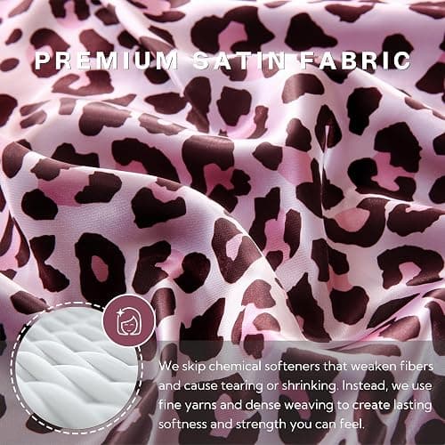 MR&HM Satin Fitted Sheet King Size, Silky Bottom Sheet with Elastic Corner Straps, Deep Pocket up to 15 Inch, No More Slipping Off for Mattress - 1 Fitted Sheet Only (Pink Leopard) thumbnail 4