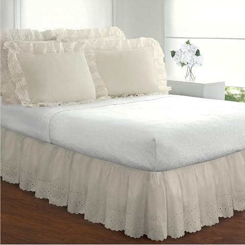 FRESH IDEAS Ruffled Bed Pillow Shams with Embroidered Eyelet Detail, Standard, Ivory, 2-Pack thumbnail 2