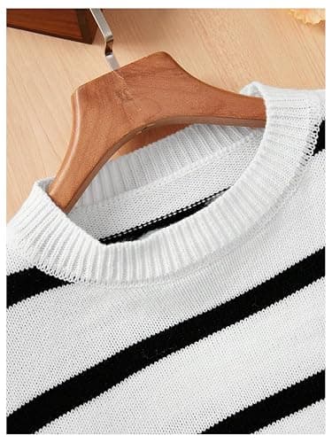 MakeMeChic Girl's Striped Sweater Long Sleeve Colorblock Roundneck Drop Shoulder Knit Loose Pullovers thumbnail 3