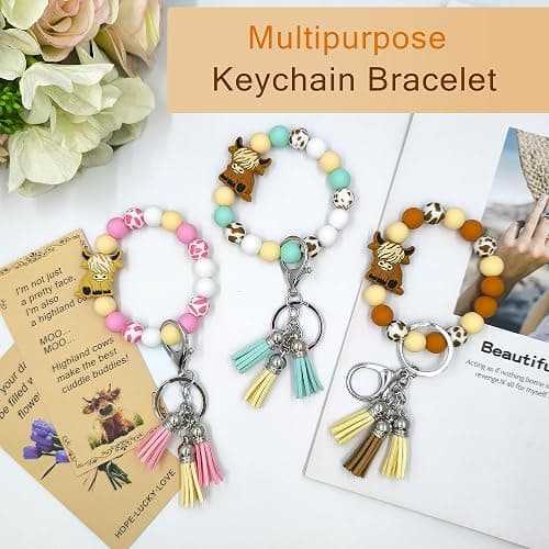 SHINYHARBOR Silicone Beaded Wristlet Keychain Bracelet,Key Wrist Keychains for Women Mom Teachers Best Friend thumbnail 6
