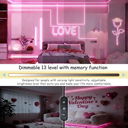 Pink Led Lights Strip Valentines Galentines Day Decor Rope Lights Easy DIY Princess Bedroom Cuttable Strip Lights for Baby Room Bathroom Living Room Kitchen Ceiling Wall Vanity Mirror Decoration thumbnail 3