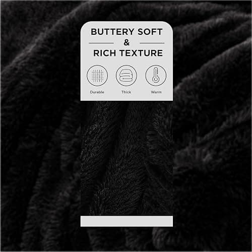 Bedsure GentleSoft Fluffy Black Blankets Queen Size for Bed, Thick Sherpa Faux Fur Fleece Fuzzy Plush Winter Warm Soft Full Queen Blankets, Bedroom Decor Black Gifts Cozy Gifts for Women Men, 90x90 thumbnail 3