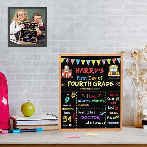 First Day of School Sign - 14" X 11" Double-Sided Board With Frame for Kids - Chalkboard for First & Last Day, Back to School Supplies for Preschool Kindergarten 1st Grade thumbnail 7