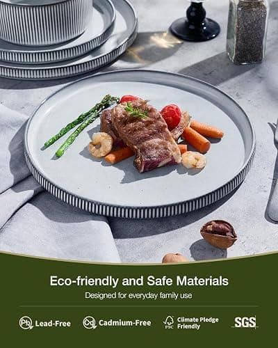 Famiware Star 12-Piece Stoneware Dinnerware Sets for 4, Reactive Glaze Plates and Bowls, Modern Rustic Dishes for Everyday & Formal Use, Chip/Scratch Resistant, Microwave/Dishwasher Safe, Smoky Blue thumbnail 4