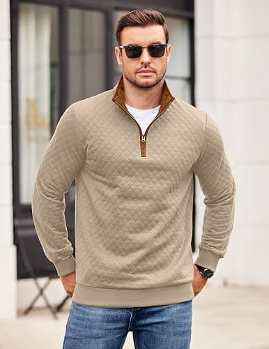 COOFANDY Mens Quarter Zip Pullover Mock Neck Quilted Sweatshirt Casual Long Sleeve Polo Sweater thumbnail 5