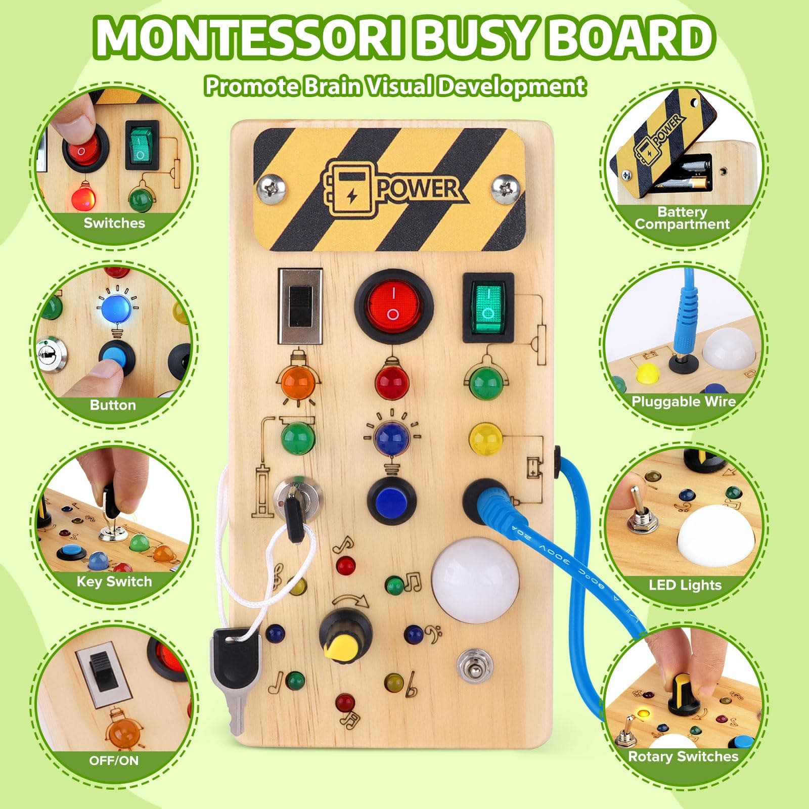 Montessori Busy Board Kids Toys, Toys for 1+ Year Old, Sensory Wooden Boy Toddler Games thumbnail 2