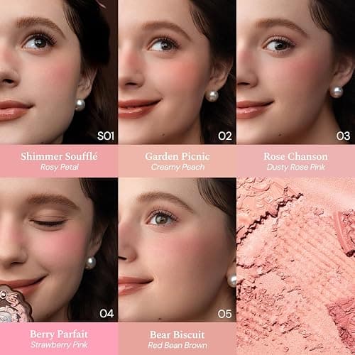 Flower Knows The Sweetie Bear Silk Satin Blush & Brush Set,Talc-Free Rose Pink Powder Blush,Highly Pigmented,Buildable&Blendable,Radiant Cheek Color for a Lively Glow,Gift-Worthy(03 Rose Chanson) thumbnail 5