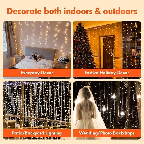 Twinkle Star 300 LED Window Fairy Curtain String Lights, 8 Modes Fairy Lights for Bedroom Wedding Party Home Garden Outdoor Indoor Wall Decorations, Warm White, 2 Pack thumbnail 3