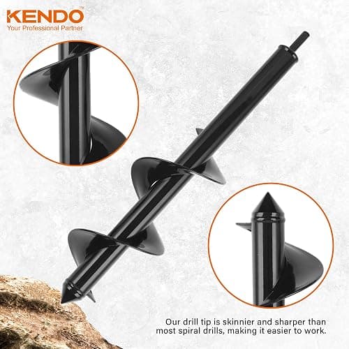KENDO Auger Drill Bit for Planting Set of 4, Garden Ground Earth Spiral Drill Bits and Bulb Planter Tool for 3/8" Hex Drive Drill, for Post Hole Digger, Bulb Bedding Digging, Plant Rapid Planter thumbnail 4