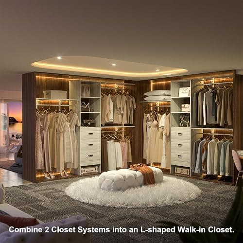 Armocity 96 Inches Closet System, 8FT Walk In Closet Organizer with 3 Shelving Towers, Heavy Duty Clothes Rack with 3 Drawers, Built-In Garment Rack, 96"L x 16"W x 75"H, Load 1000 LBS, White Oak thumbnail 2