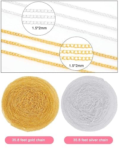 PP OPOUNT 65 Feet Jewelry Chains Necklace Chains 2 mm Jewelry Making Chains with 960 Pieces Jump Rings 40 Pieces Lobster Clasps Jewelry Making Tools (Gold, Silver Total in 65 Feet) thumbnail 4