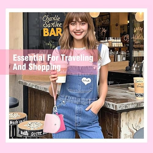 Mini Dual Pouch Wristlet Wallet for Women – Zip Around wristlet Keychain Wallet with 2 Wristlets, Ideal for Dog Walking, Coffee Runs & Lunch Break Essentials (Rose+Pink) thumbnail 7