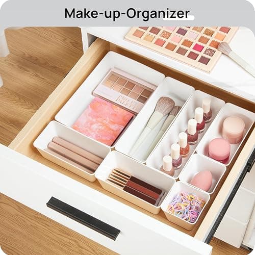 Vtopmart 25 PCS Plastic Drawer Organizers Set, 4-Size Versatile Bathroom and Vanity Drawer Organizer Trays, Storage Bins for Makeup, Bedroom, Kitchen Gadgets Utensils and Office thumbnail 4