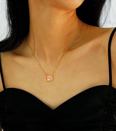 A Golden Cloud Birthstone Necklace for Women 14k Gold Plated Preppy Oval Stone Necklaces Trendy Zircon Pendant Necklaces Birthday Gifts for Women Mom Wife Friends thumbnail 3