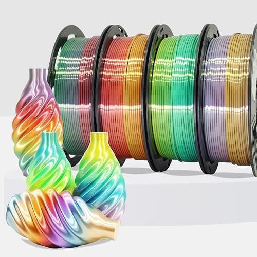 MIKA3D 1.75mm Silk Shiny 4 Types Rainbow Multi Colored Fast Color Change PLA 4 in 1 Bundle: 4 Different Types Silk Rainbow PLA, Each Spool 250g, 4 Spools Packed, Total 1Kg 3D Print Filament Material thumbnail 6