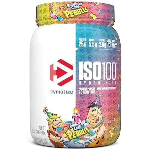 Dymatize x Birthday Cake Pebbles ISO100 Whey Protein Powder Isolate, 25g of Protein, 20 Servings, 5.5g BCAAs, 120 Cal., Gluten Free, 1g Fat, 1g Sugar, 2g Carb - Image 1
