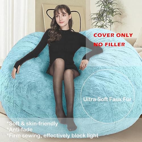 FIEATES Bean Bag Chair for Adults Kids No Filler Soft Round Giant Beanbag Chair Lazy Sofa Reading Chair Cover, 3.5FT, Black thumbnail 2