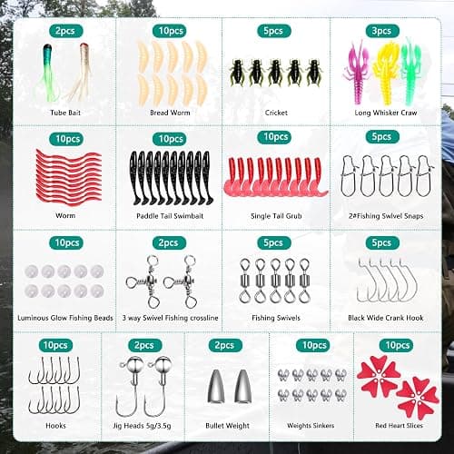 FONMANG Fishing Lures - 2025 New Tackle Box with Tackle Included, Fishing Kit with VIBs, Frogs, Minnows, Soft Baits, Hooks & Weights Accessories, Freshwater Lure Kit for Bass Walleye Trout thumbnail 3