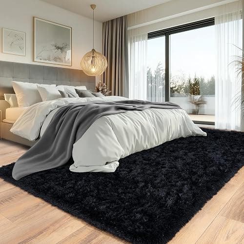 OHDS Black Fluffy Rug for Bedroom 6x9 ft - Ultra Soft & Non Slip Shaggy Area Rug, Comfy Durable Carpet for Living Room Kids Room Teens Dorm Home Decor, 1.7'' Thick Indoor Plush Carpets thumbnail 7