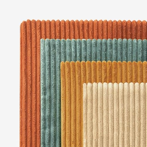 EMEMA Teal Orange Decorative Throw Pillow Covers for Couch Bed Livingroom 18x18 Inch Set of 4 Boho Farmhouse Corduroy Striped Square Pillow Case,Western Modern Cushion Covers Spring Home Decor thumbnail 8