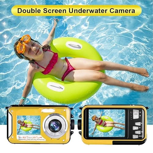 Waterproof Digital Camera Underwater Camera Full HD 2.7K 48 MP Video Recorder Selfie Dual Screens 16X Digital Zoom Flashlight Waterproof Camera for Snorkeling (Yellow) thumbnail 4