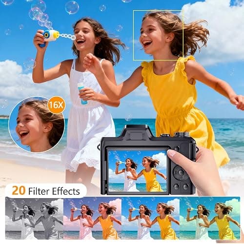 4K Digital Camera for Photography & Vlogging, 56MP Point and Shoot Digital Cameras with 180° Flip Screen, 16X Zoom Compact Travel Camera, Portable Cámara for Adults & Beginners with 32GB SD Card thumbnail 4