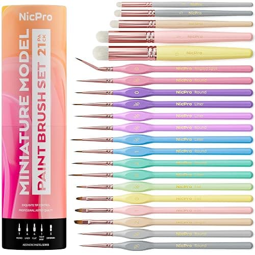 Nicpro 21PCS Fine Detail Paint Brush Drybrush Set, Aesthetic Pastel Fine Tip Miniature Paint Brushes for Acrylic Oil Watercolor, Crafts, 40K Models, Miniatures, Rock Painting, Paint by Numbers - Image 1