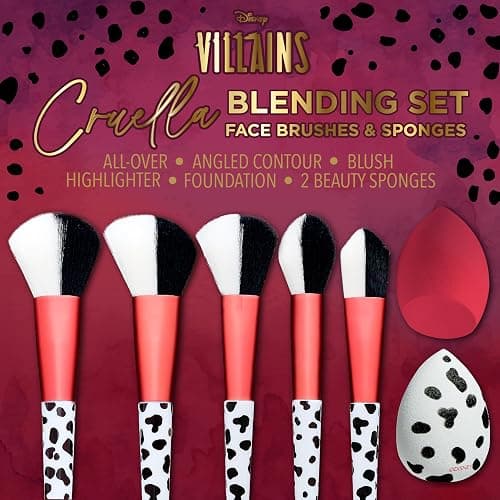Disney Cruella 7PC Premium Makeup Brush & Blender Set, All-over, Highlighter, Concealer, and Eyeshadow Brush, 2 Beauty Blender Sponges for women and girls by Belle Maison thumbnail 2