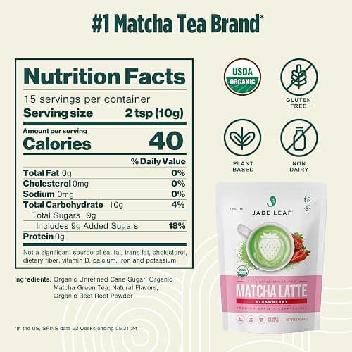 Jade Leaf Matcha Organic Premium Ceremonial Grade Matcha Green Tea Powder - Japanese - Culinary, Ingredient, Ceremonial Barista Teahouse, Latte, Collagen, 5.3 Ounce (Pack of 1), Strawberry Matcha Latte thumbnail 8