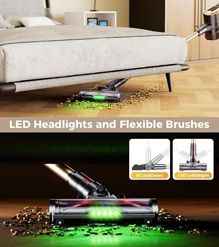 RENDOW Cordless Vacuum Cleaner, 550W 45Kpa 65Mins Vacuum Cleaners for Home, Self-Standing Cordless Stick Vacuum with LED Display,Anti-Tangle Rechargeable Wireless Vacuum for Pet Hair/Carpet/Hard Floor thumbnail 5