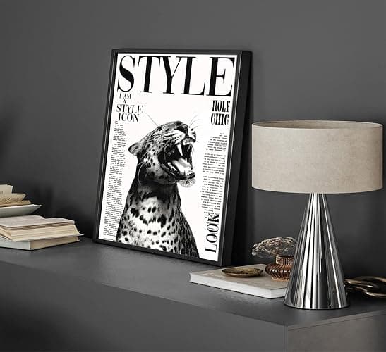 3Pcs Trendy Black and White Leopard Canvas Wall Art Vintage Newspeper Cheetah Wall Decor Fashion Girl Poster Heels Lips Picture Luxury Feminist Painting Print Artwork for Apartment Dorm,Unframed thumbnail 4