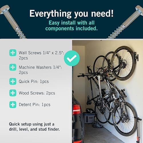 Bike Swivel Rack – Wall Mounted Garage Bike Storage, Vertical Bike Rack with 120° Swivel Hanger & Stopper – Space-Saving Bike Rack Garage Mount for Kids Bikes, BMX thumbnail 4